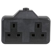 2 gang rubberised uk extension socket black