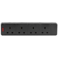 4 way black uk extension socket