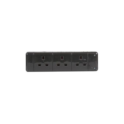 3 way black uk extension socket