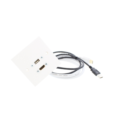 10m White Single Gang HDMI, USB A Wall Plate
