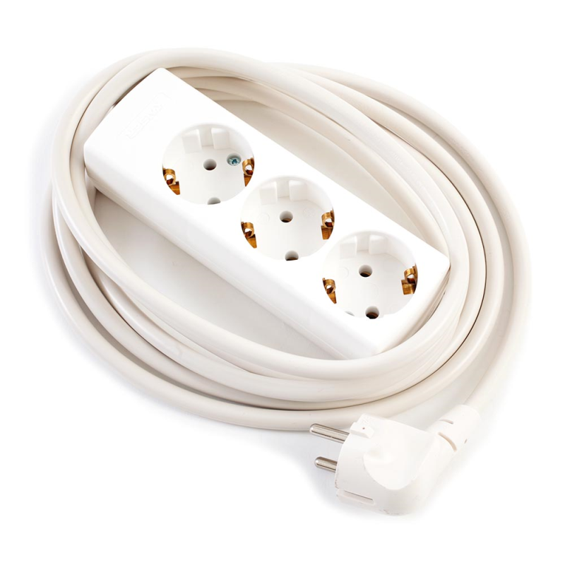White 3 Gang European Extension Lead.