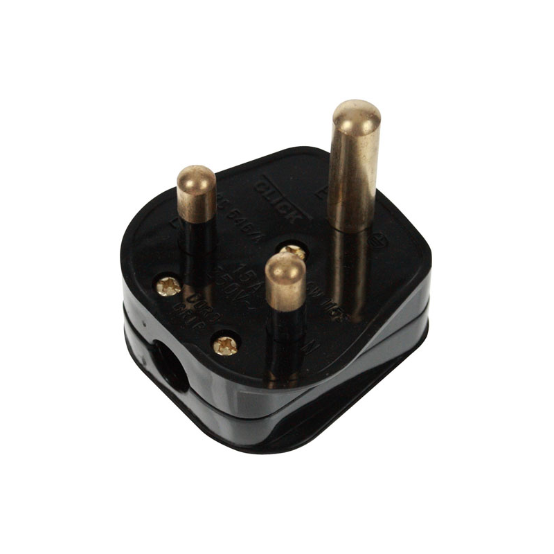 Black 15 Amp 3 Pin Round Plug Bs546