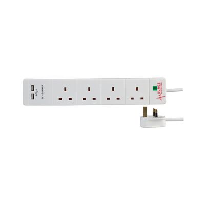 4 Gang UK Extension Lead with USB Chargers 5 metre