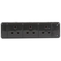 3 way black uk extension socket